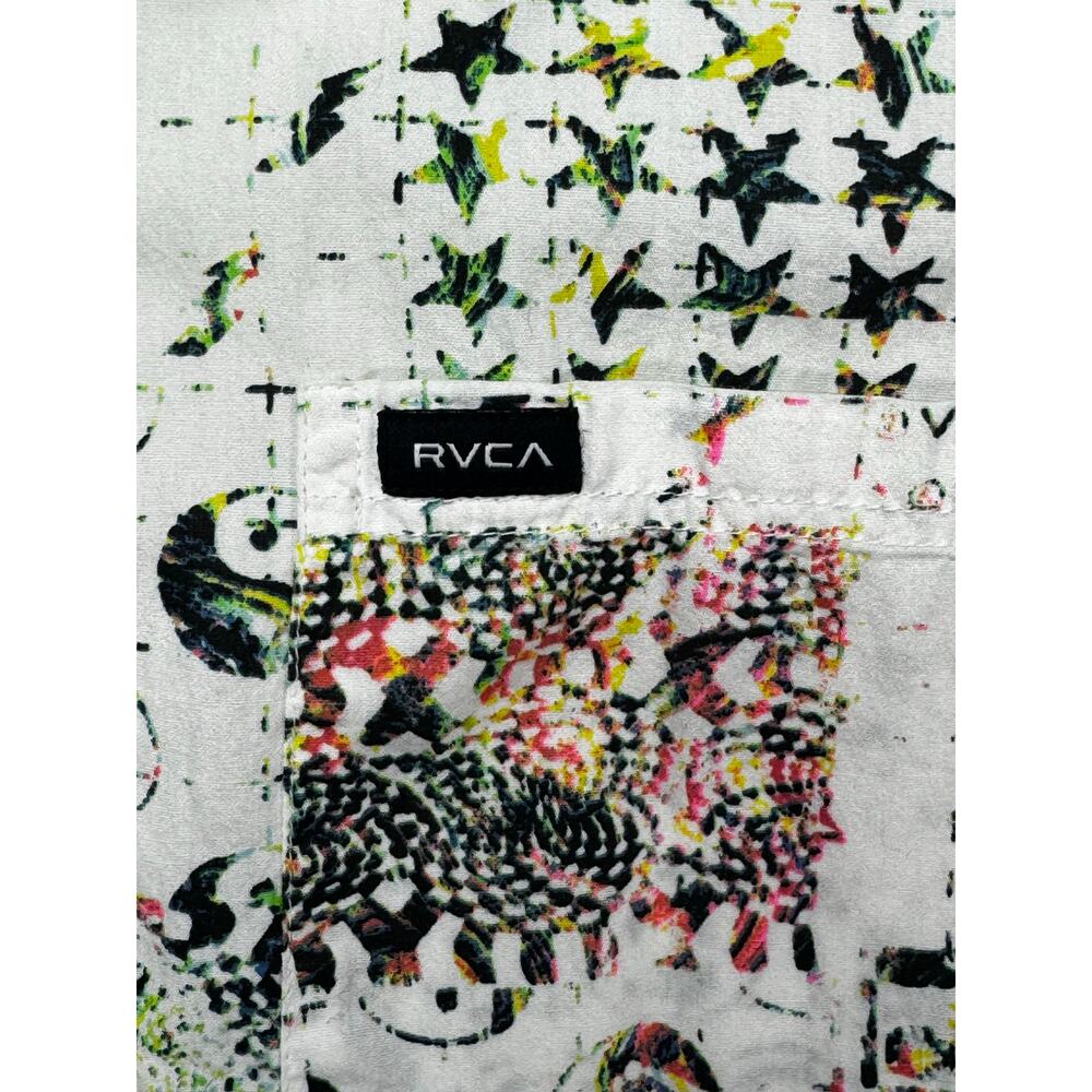 Christian Fletcher + RVCA Men's Short Sleeve White Geo Print Button Up Shirt - S - Picture 2 of 5